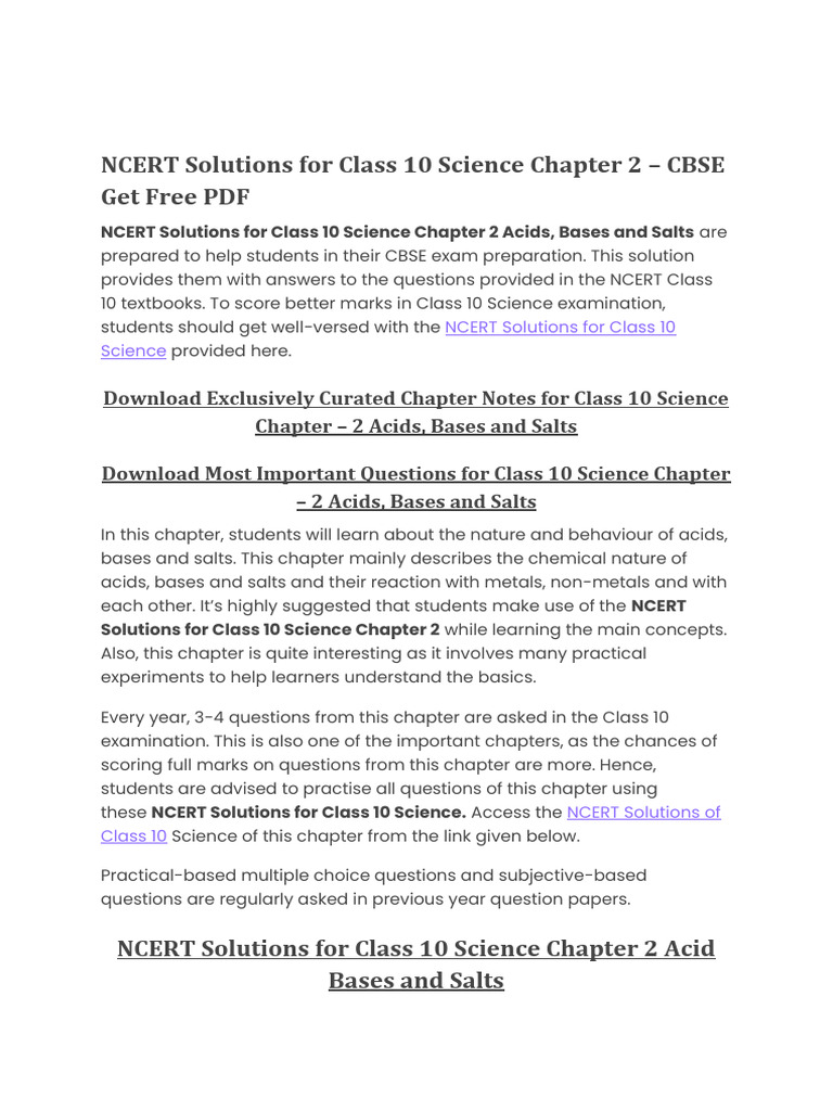 NCERT Solutions for Class 10 Science Chapter 2 | PDF | Acid | Ph