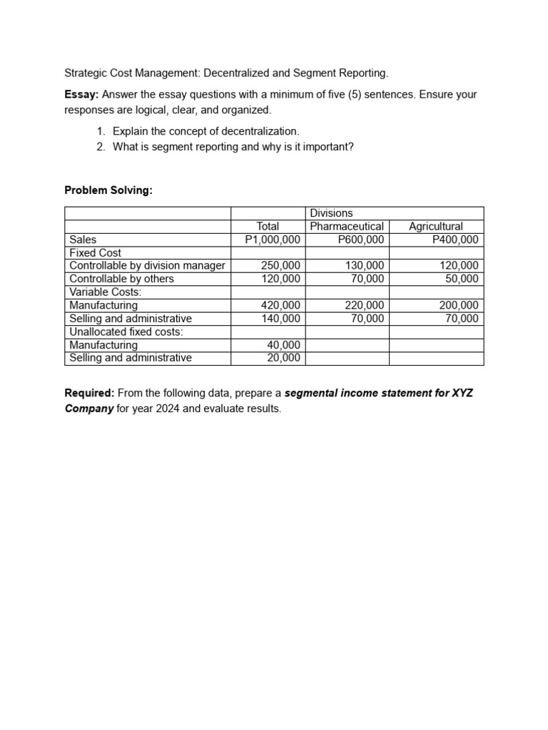 Activity Decentralization and Segment Reporting | PDF