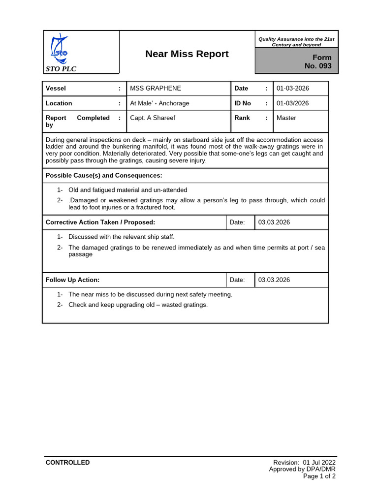 03- MSS GRAPHENE -Form 093 - Near Miss Report - March 2026 | PDF