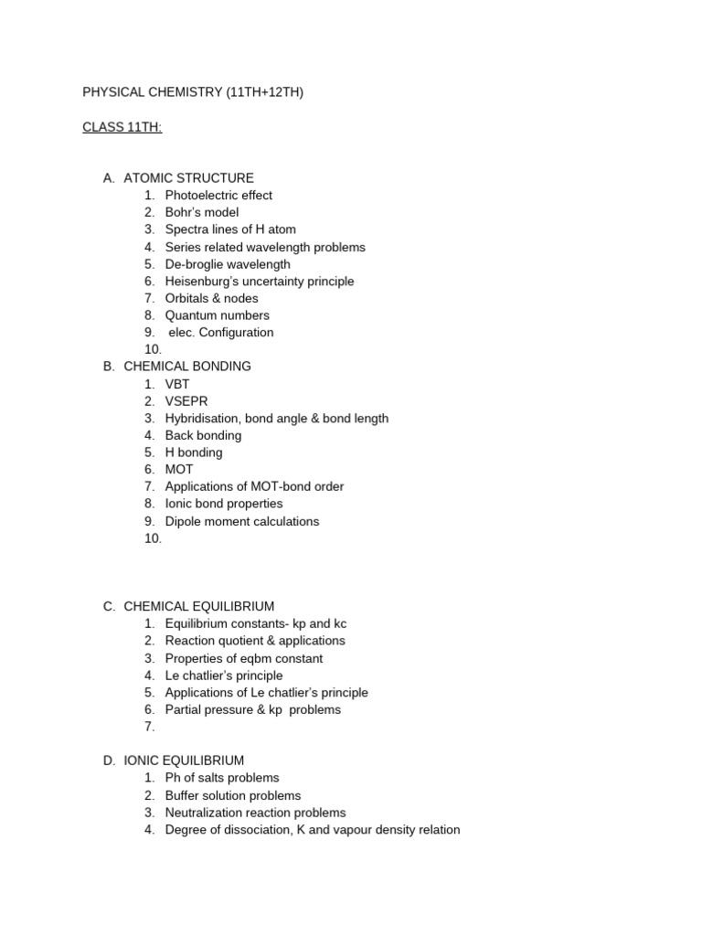 Physical Chemistry Chapters List | PDF