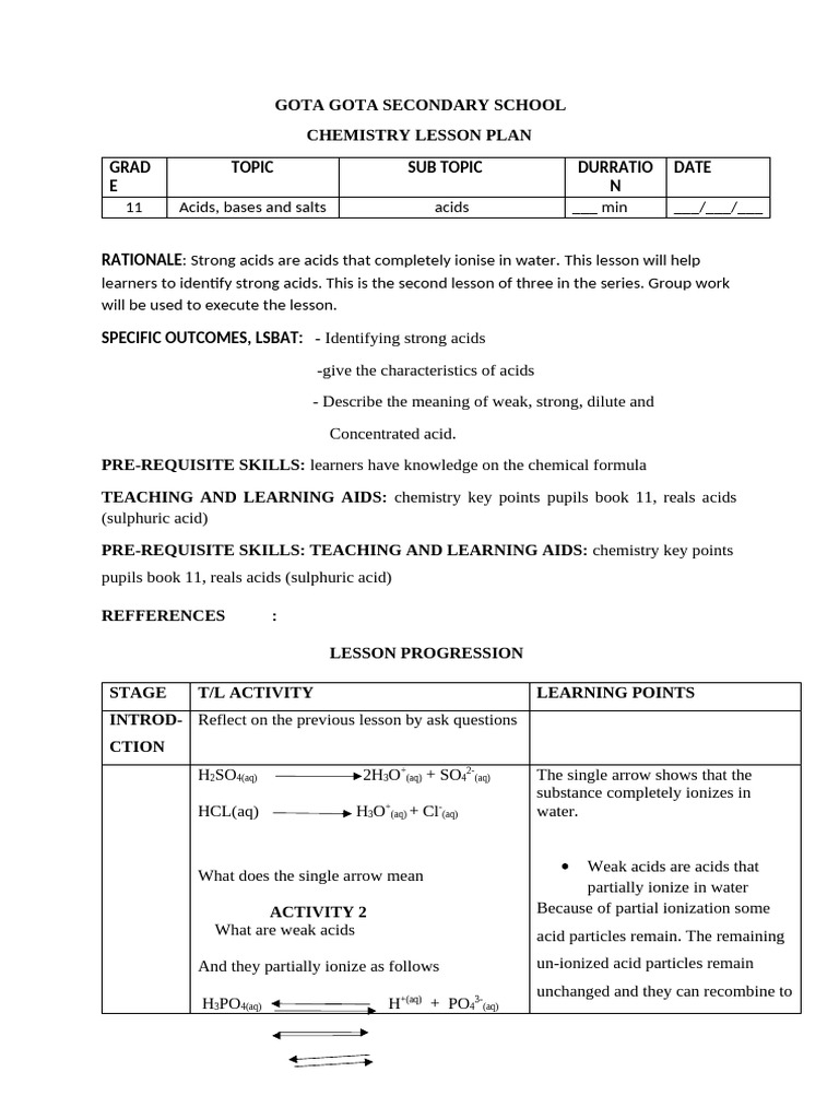Grade 11 Lesson Plans | PDF | Mole (Unit) | Salt (Chemistry)