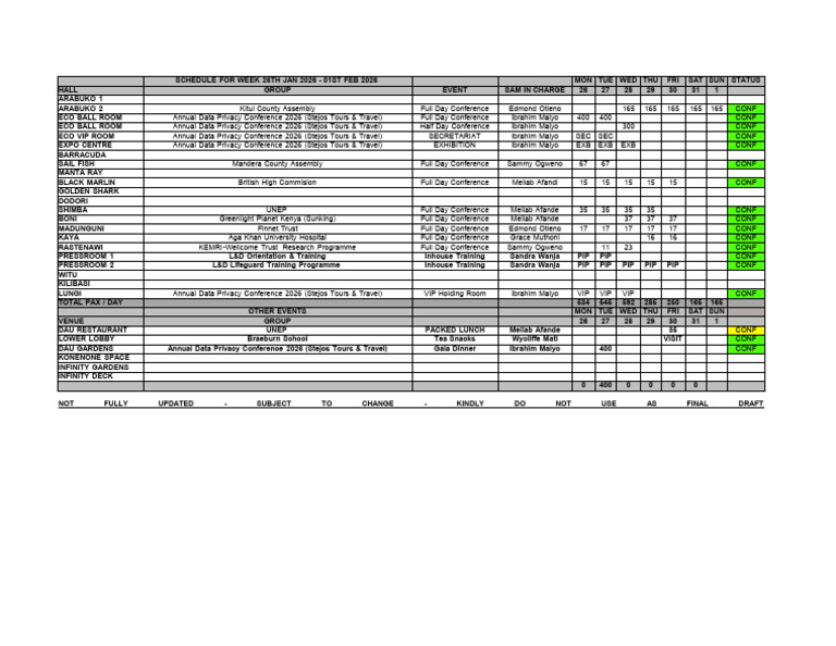 OFFICIAL WEEKLY CONFERENCE SCHEDULE 2026 | PDF