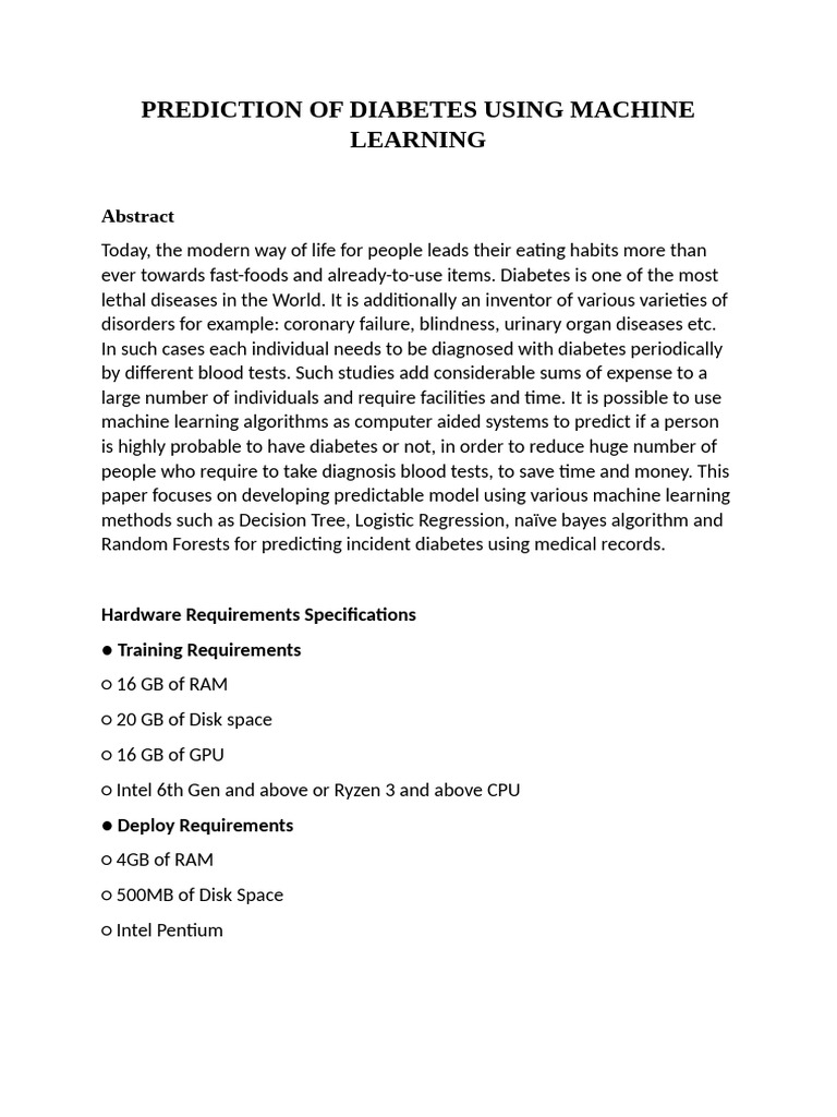 Prediction of Diabetes Using Machine Learning | PDF