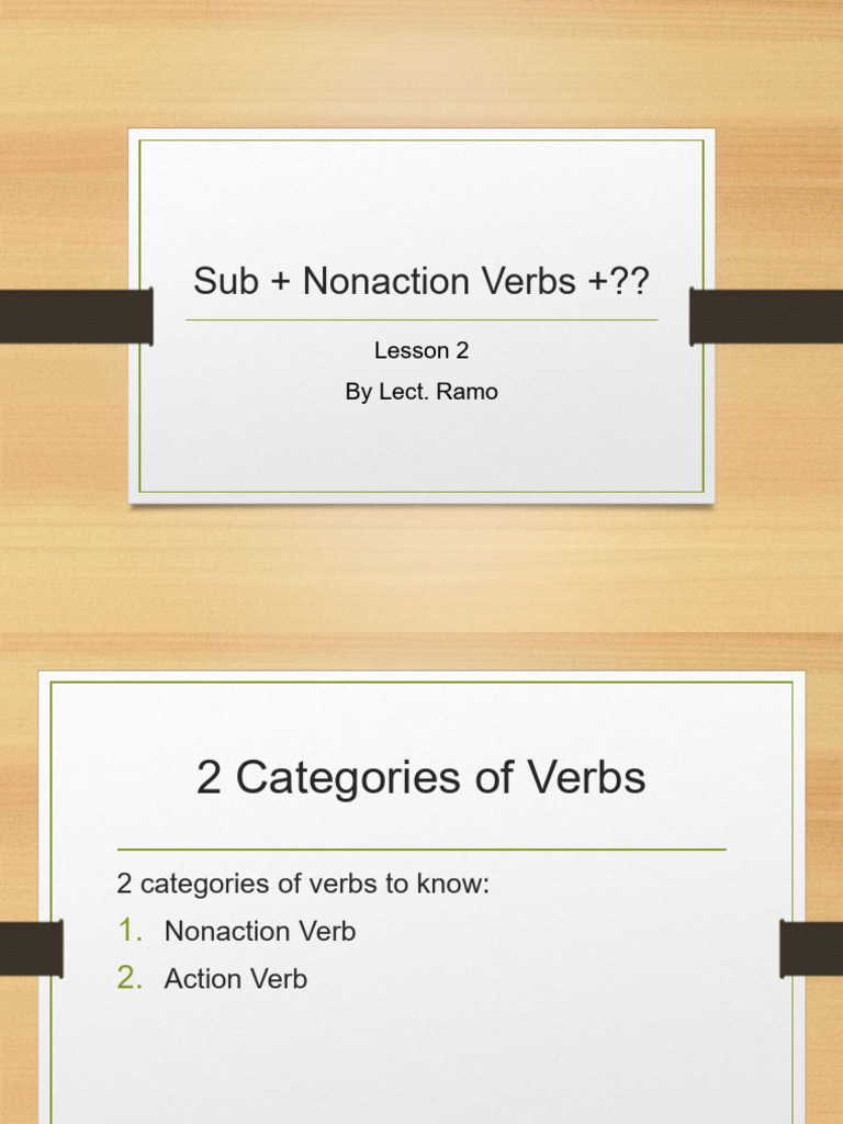Lesson 2 Sentences With Nonaction Verbs (2) | PDF | Verb | Syntactic ...