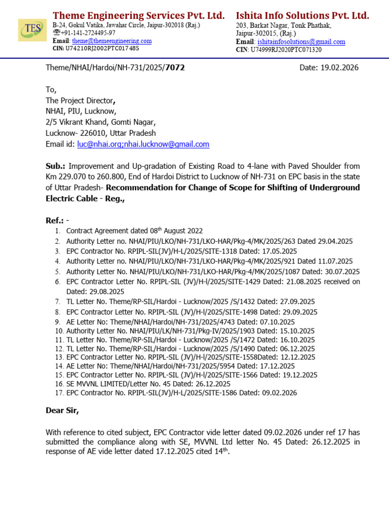 Letter No.7072 Dated 19.02.2026-Recommendation for Change of Scope for ...
