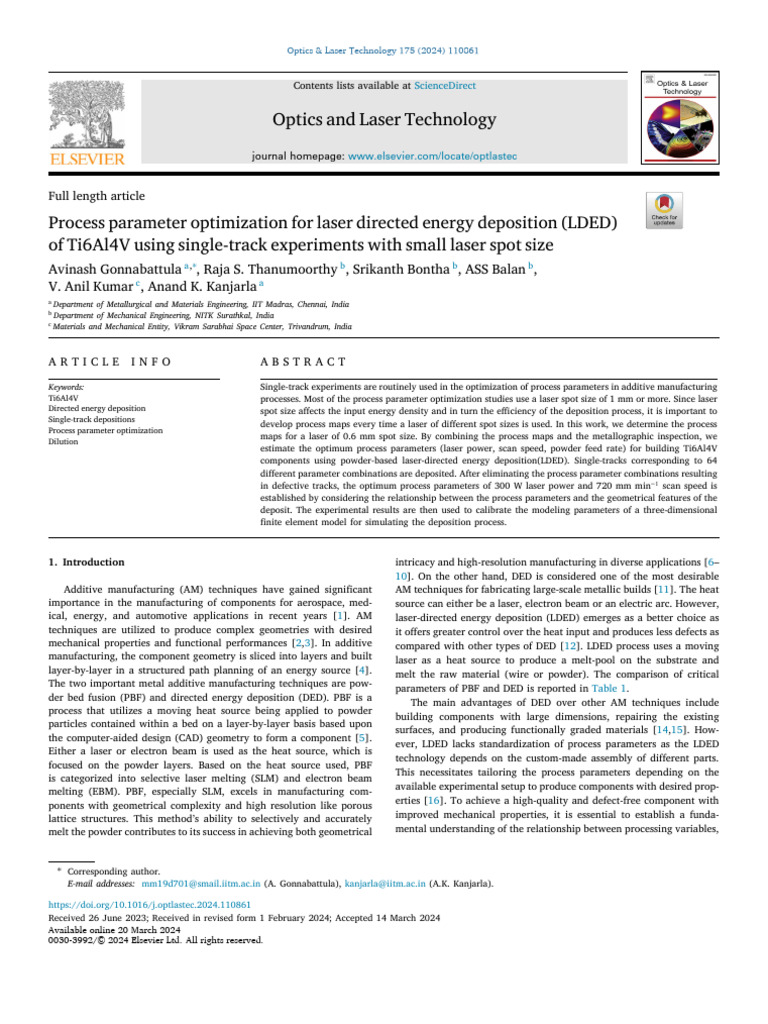 Process parameter optimization for laser directed energy deposition ...
