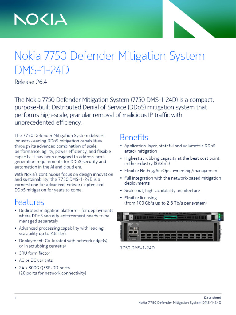 Nokia 7750 Defender Mitigation System Datasheet Data Sheet en | PDF ...