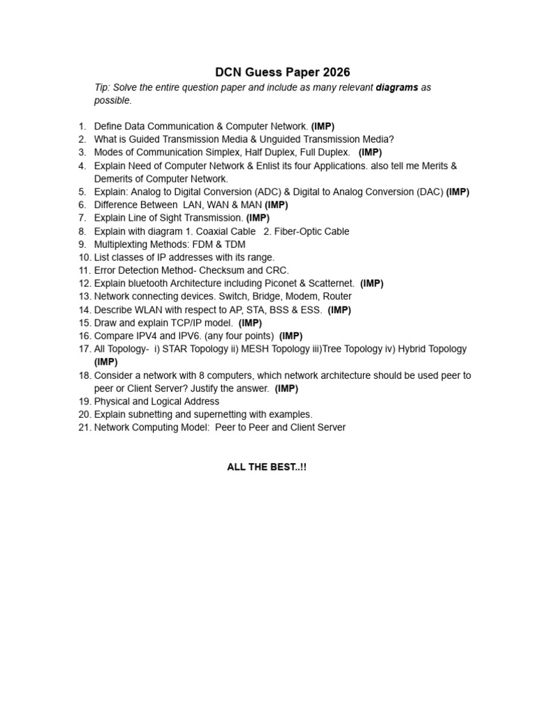 DCN- Guess Paper | PDF