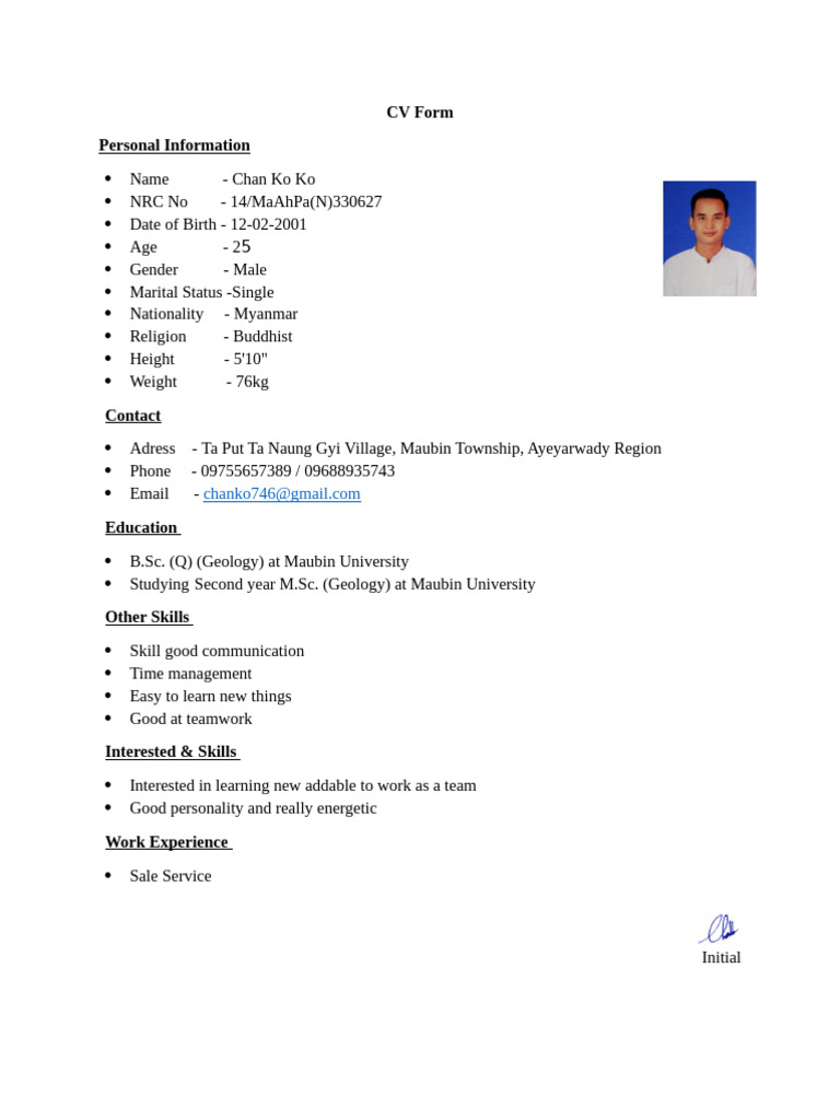 CV Form | PDF