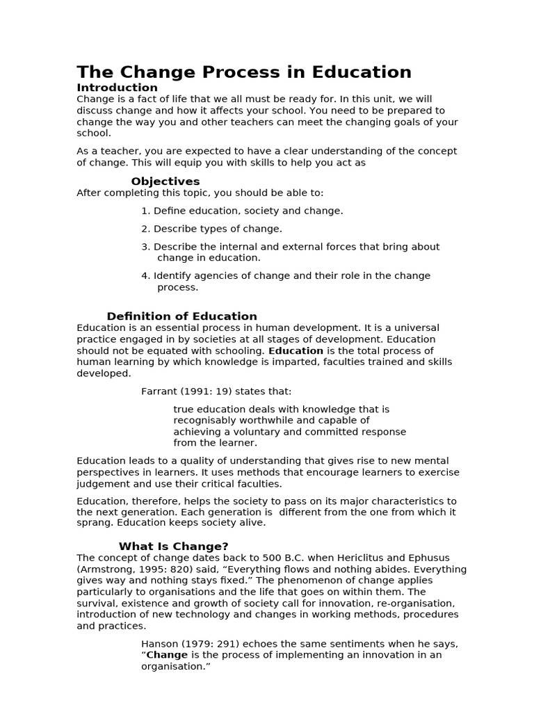 The Change Process in Education Notes | PDF | Innovation | Learning