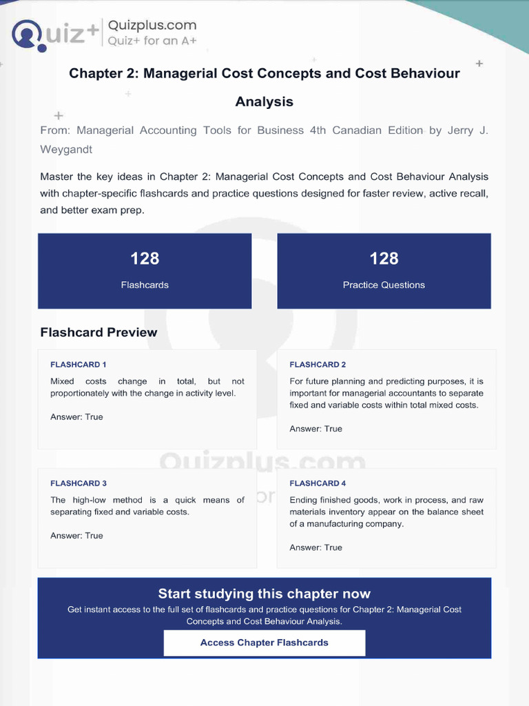 Flashcards for Chapter 2 Managerial Cost Concepts and Cost Behaviour ...