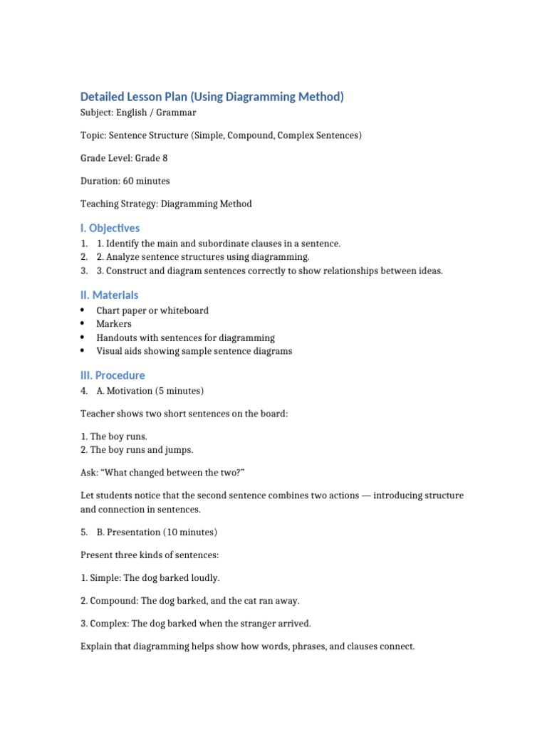 Lesson Plan Diagramming Method | PDF | Sentence (Linguistics) | Clause