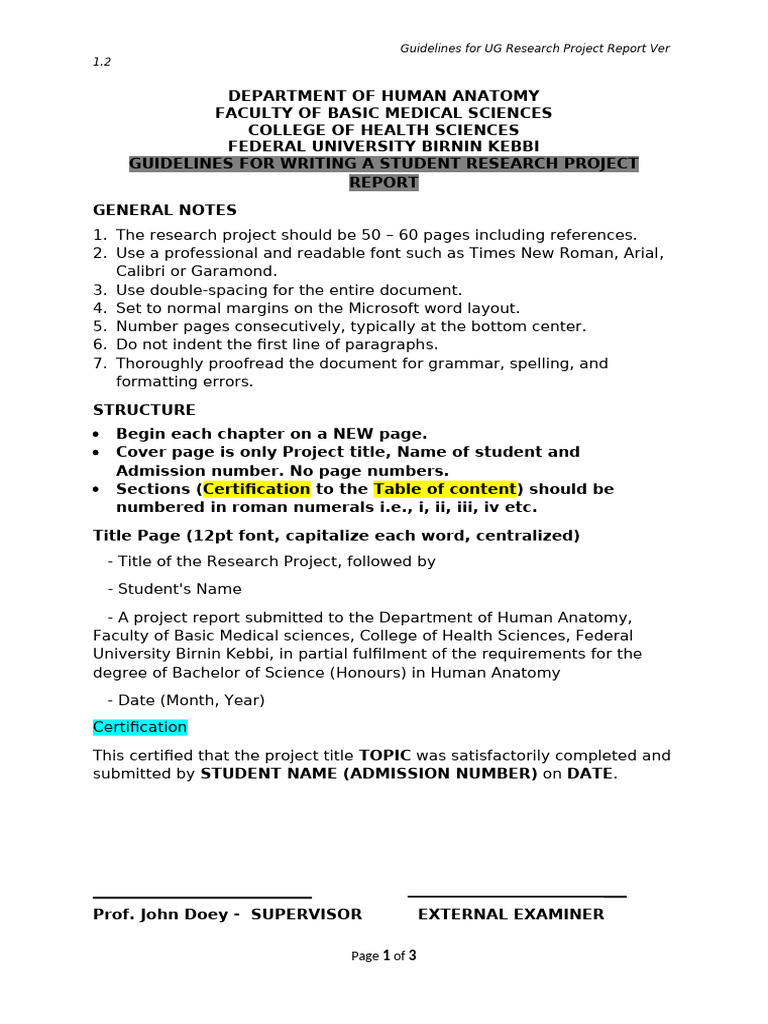 Guidelines for Writing Project Report | PDF