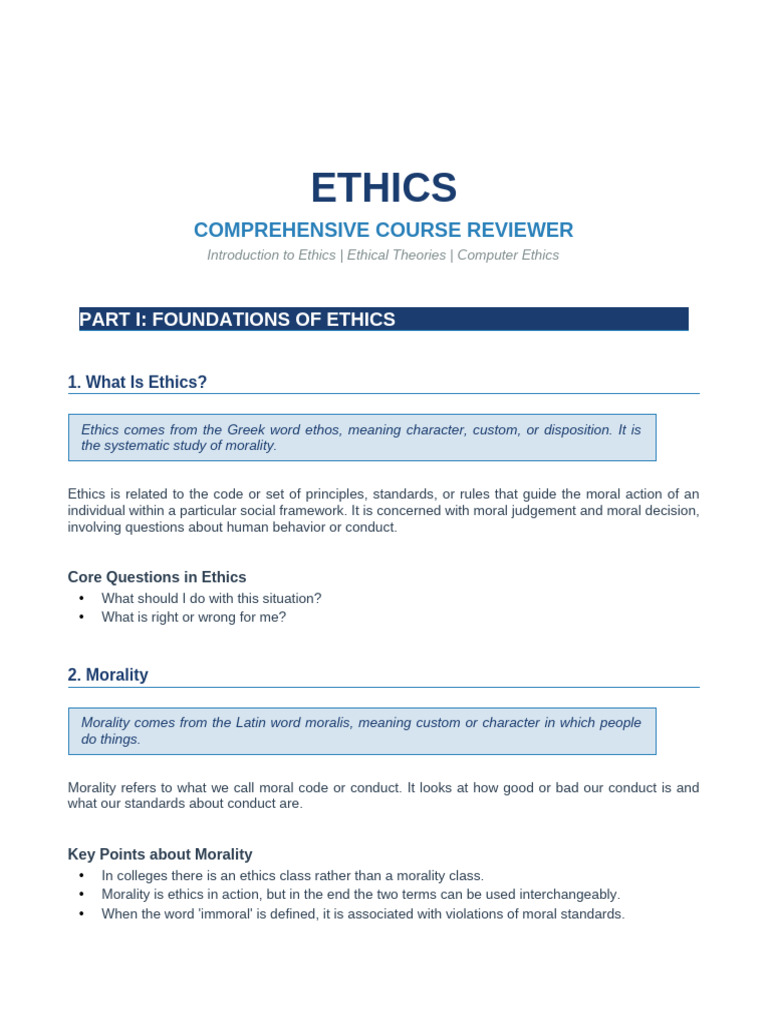 Ethics Comprehensive Reviewer | PDF | Morality