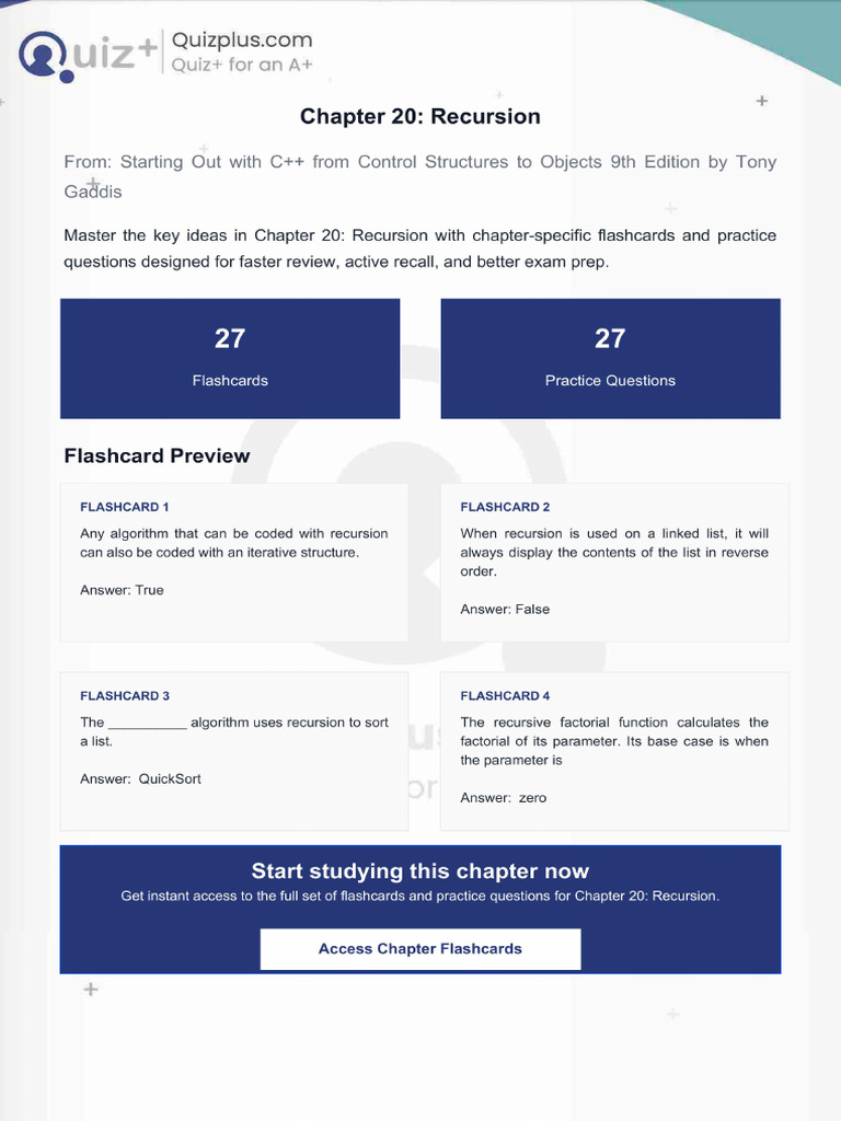 Flashcards for Chapter 20 Recursion | PDF