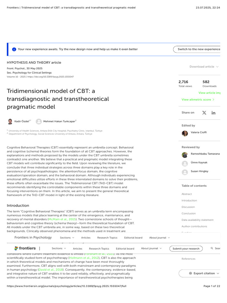 Frontiers | Tridimensional Model of CBT: A Transdiagnostic and ...