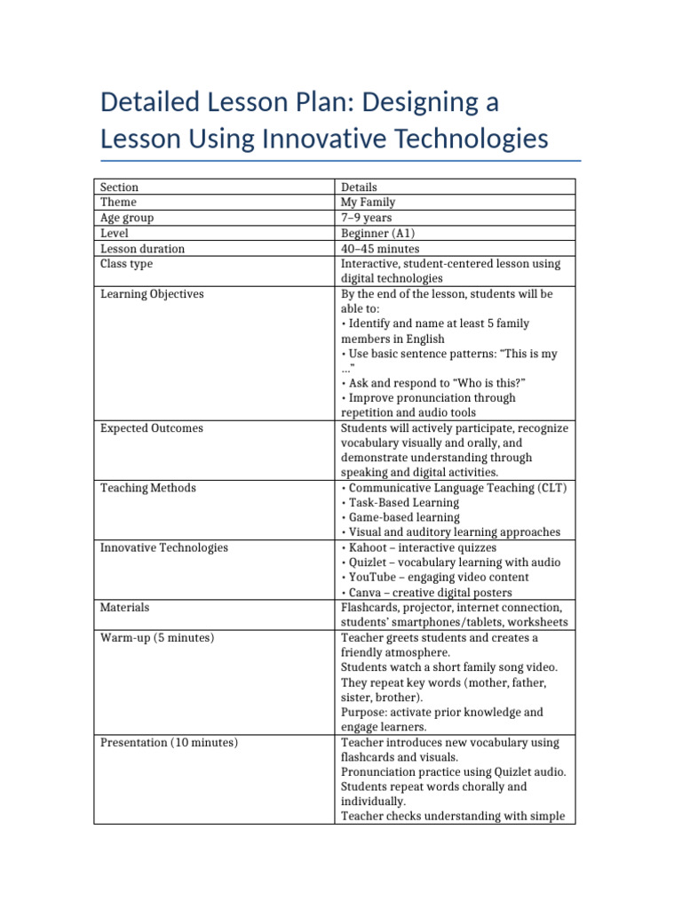 Detailed Lesson Plan Table | PDF | Learning | Teachers