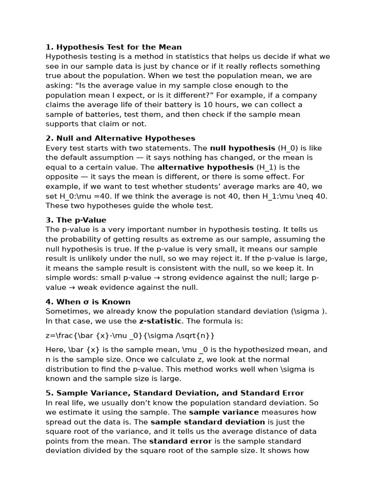 Hypothesis Testing | PDF | P Value | Standard Deviation
