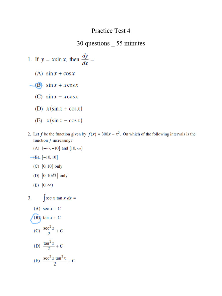 Calculus 1 Practice Test 4 | PDF