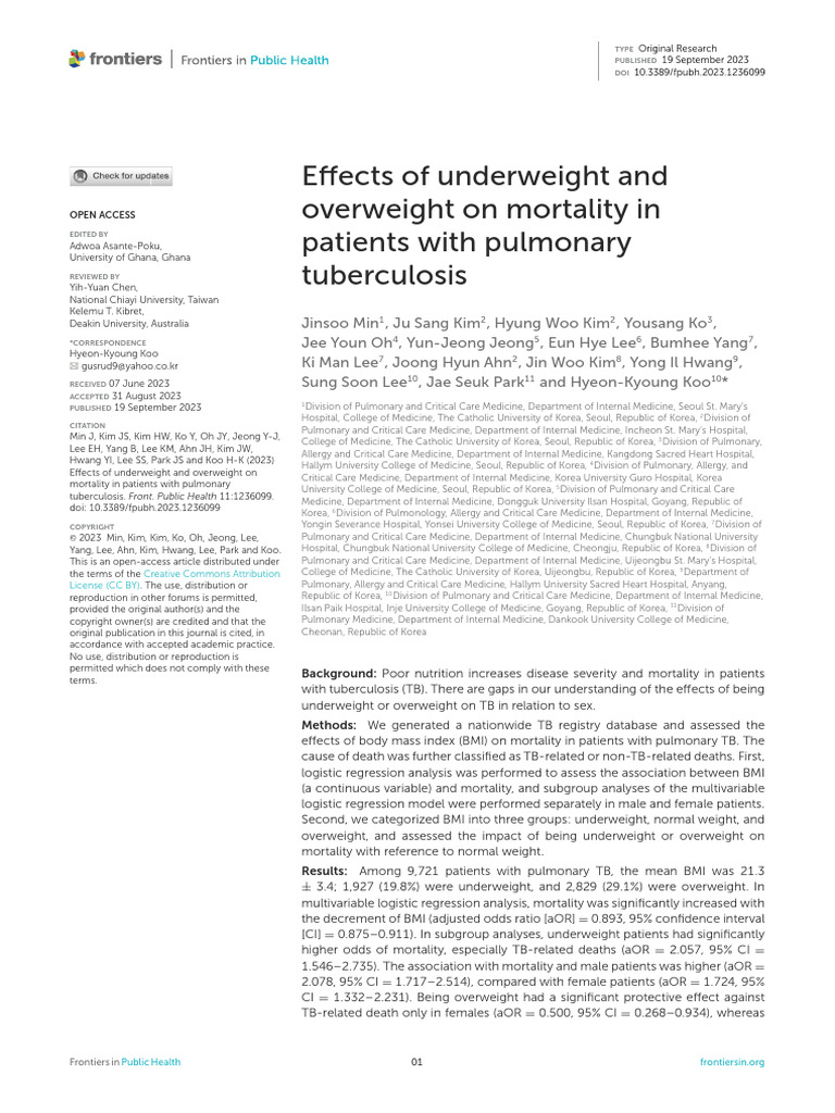 Effect of underweight and overweight on mortality in TB | PDF | Body ...