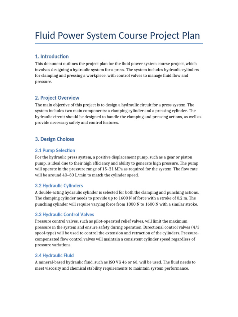 Fluid Power System Project Plan | PDF | Pump | Fluid Dynamics