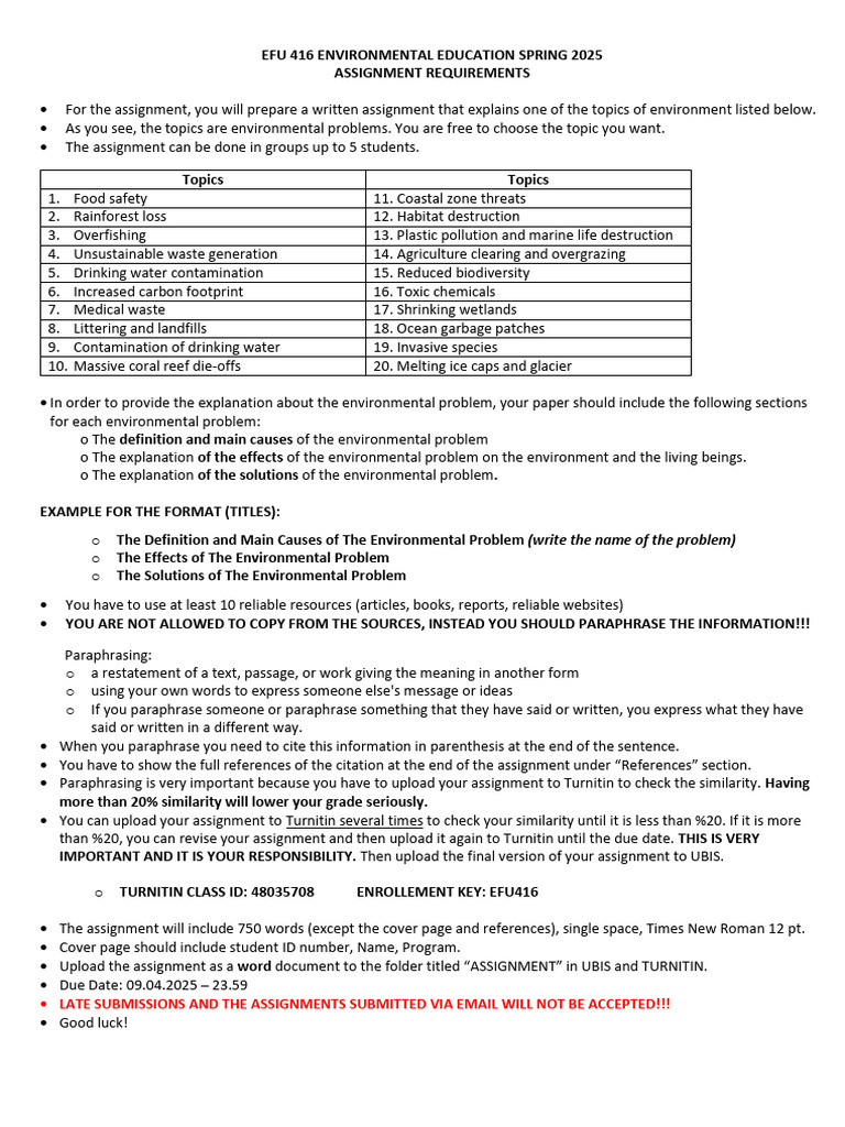 Assignment Requirements | PDF | Turnitin | Water Pollution