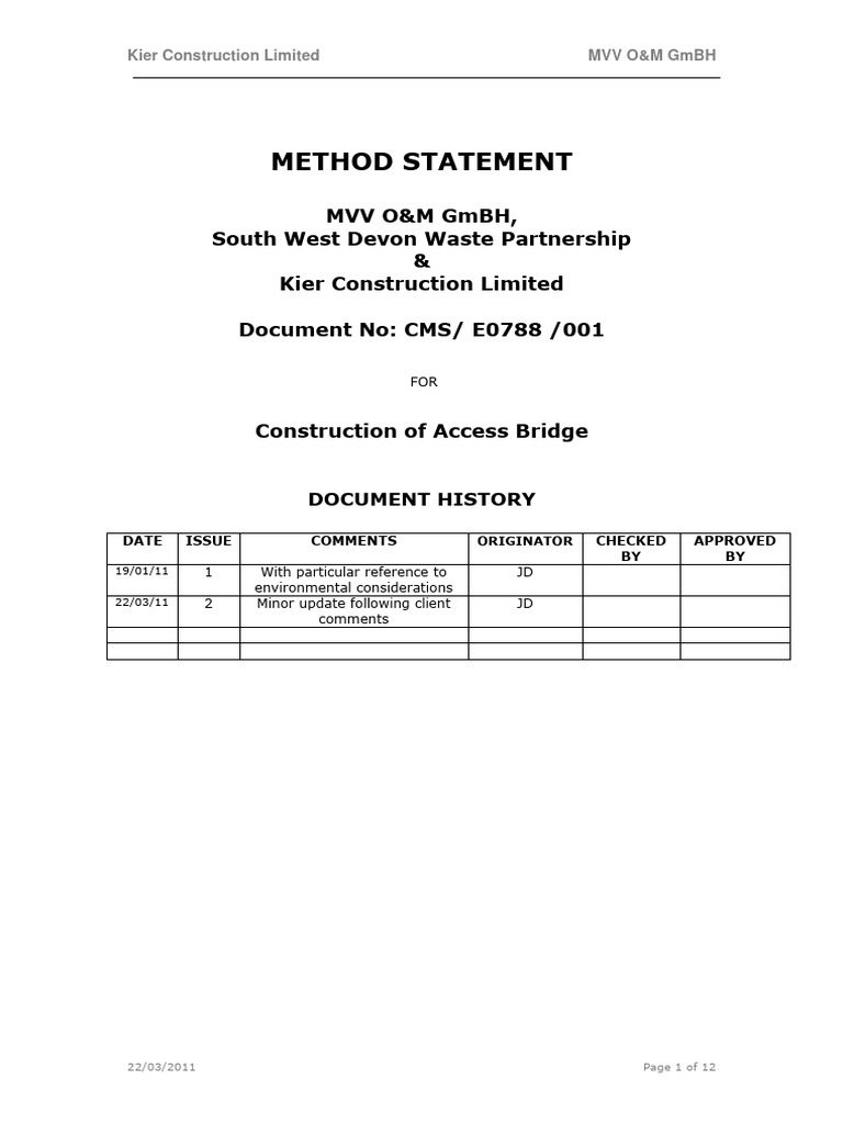 065 Method Statement for Construction of Access Bridge | PDF | Concrete ...