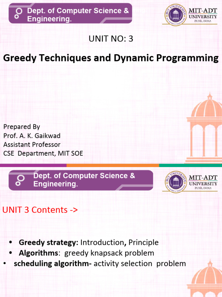 Unit 3.1- Greedy Techniques and Dynamic Programming (a) | PDF | Dynamic ...