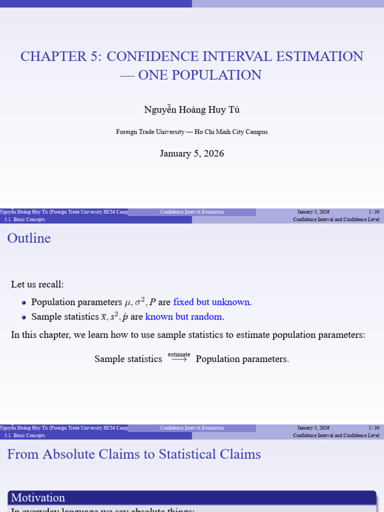 Chapter 5. Confidence Interval Estimation - One Population (1) | PDF