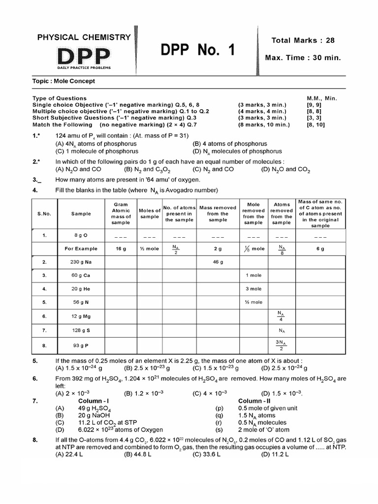 DPP No - 1 . Mole Concept | PDF