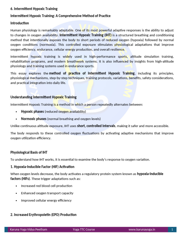 6.Intermittent Hypoxic Training | PDF | Breathing | Physiology