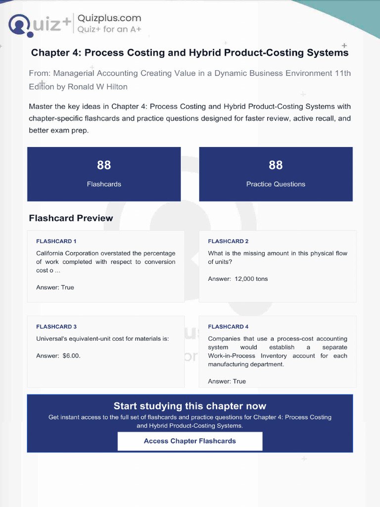 Flashcards for Chapter 4 Process Costing and Hybrid Productcosting ...