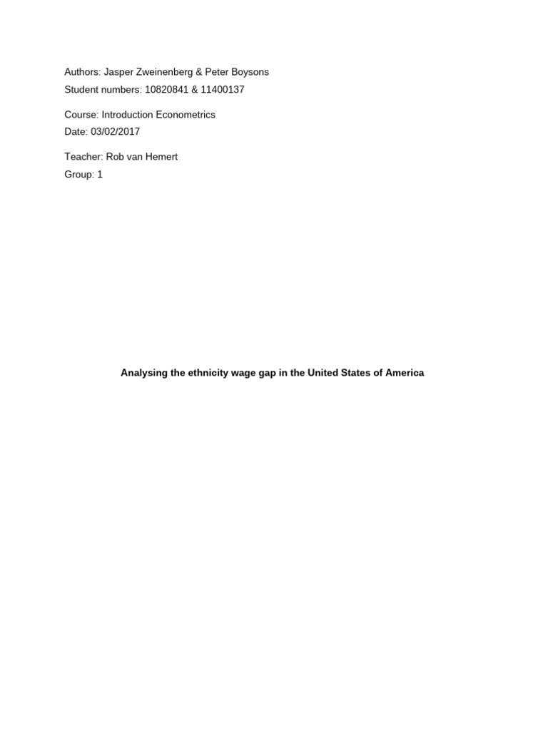 Econometrics paper | PDF | Gender Pay Gap | Human Capital