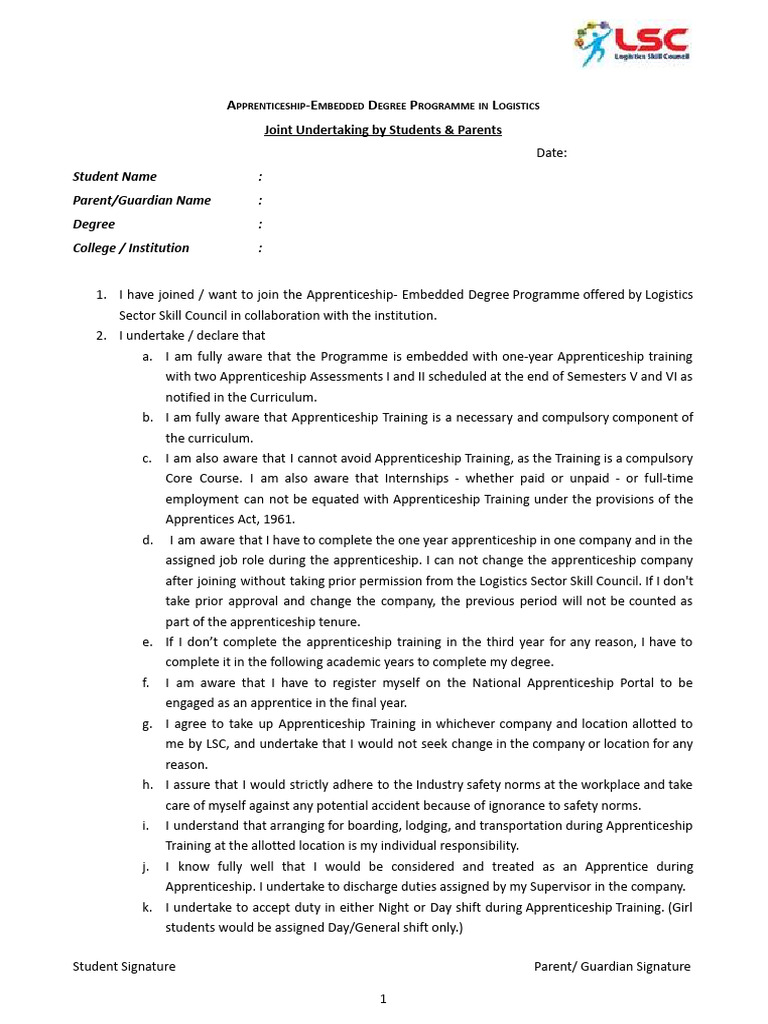 2026-27 (Joint Undertaking - Apprenticeship Policy ) | PDF ...