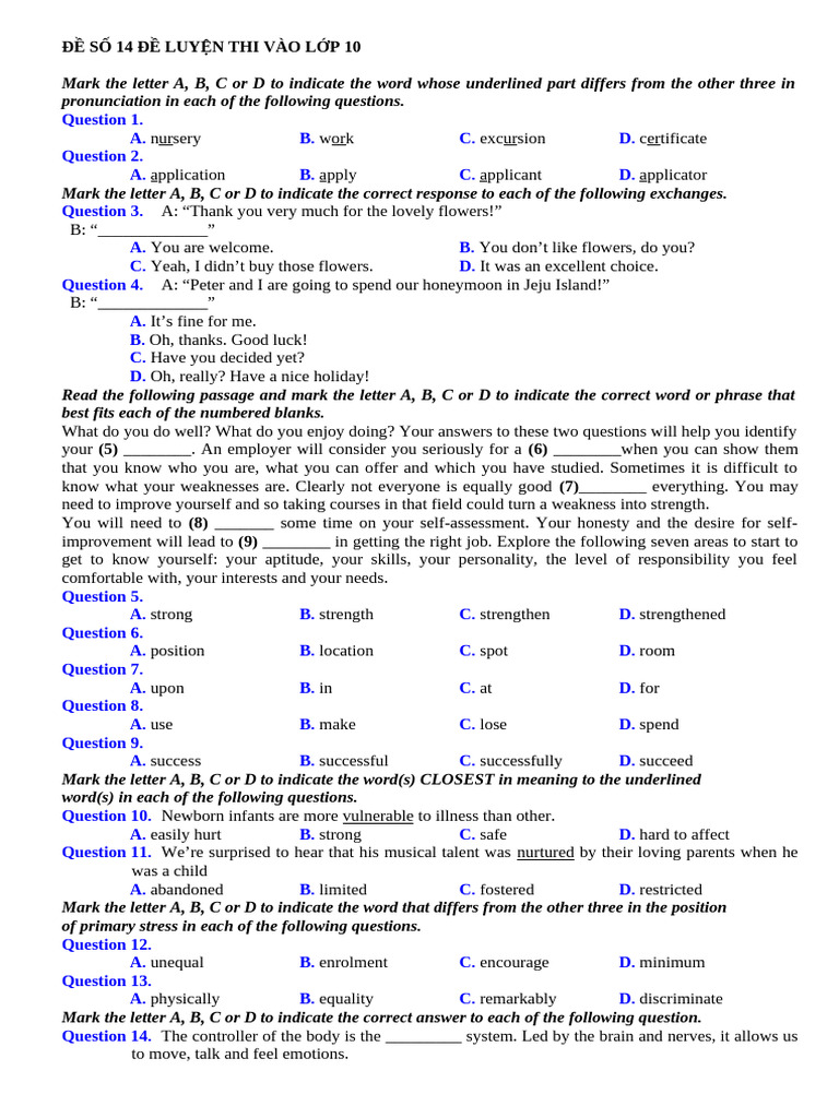 Test 14 | PDF | Circulatory System | Job Interview