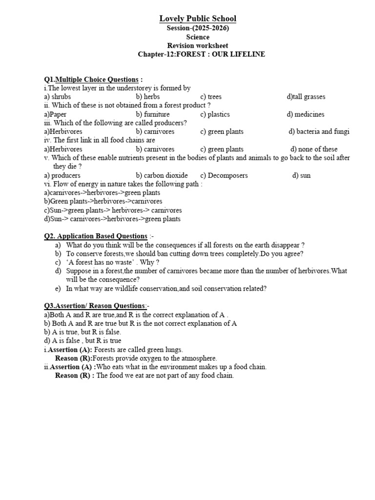 Worksheet Class Forest ;Our Lifeline | PDF
