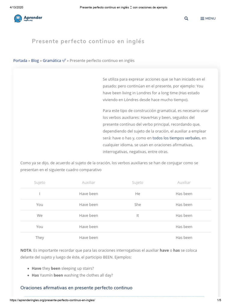 Presente perfecto continuo en inglés ???? con oraciones de ejemplo ...