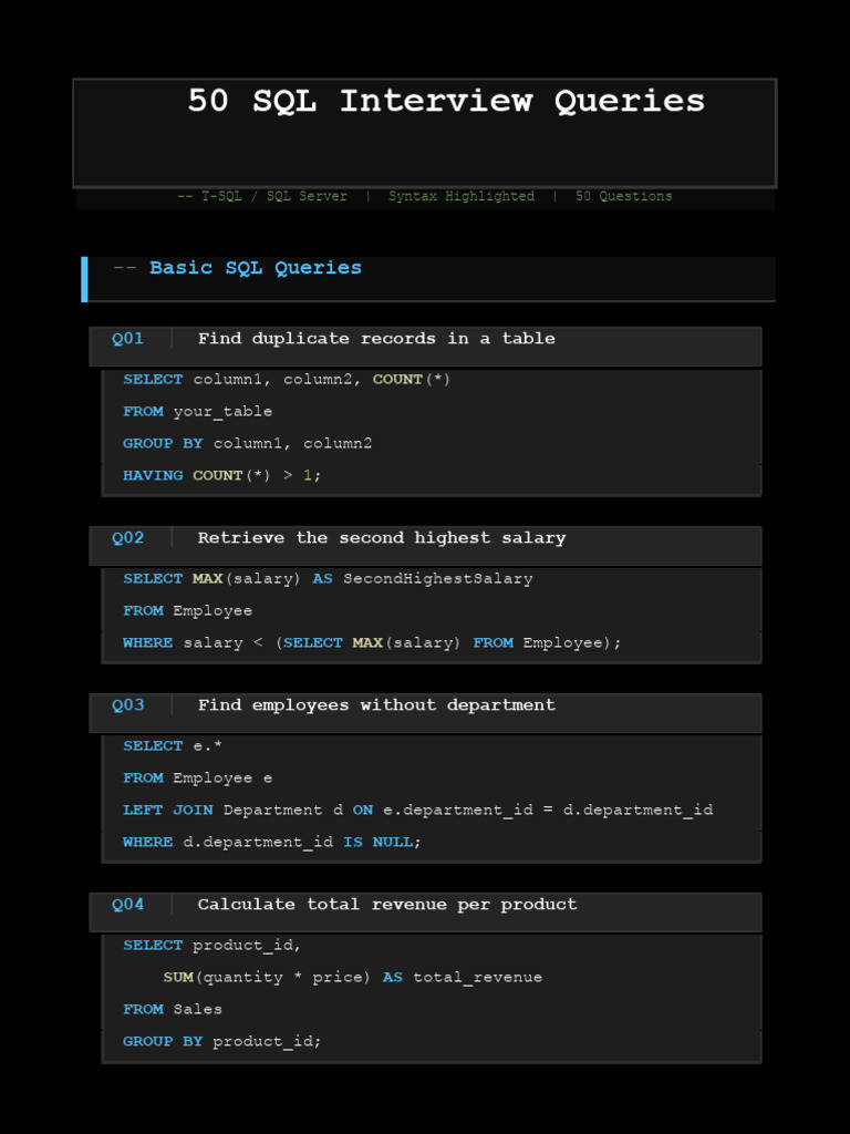 50 SQL Interview Queries Code Style | PDF | Sql | Information Retrieval