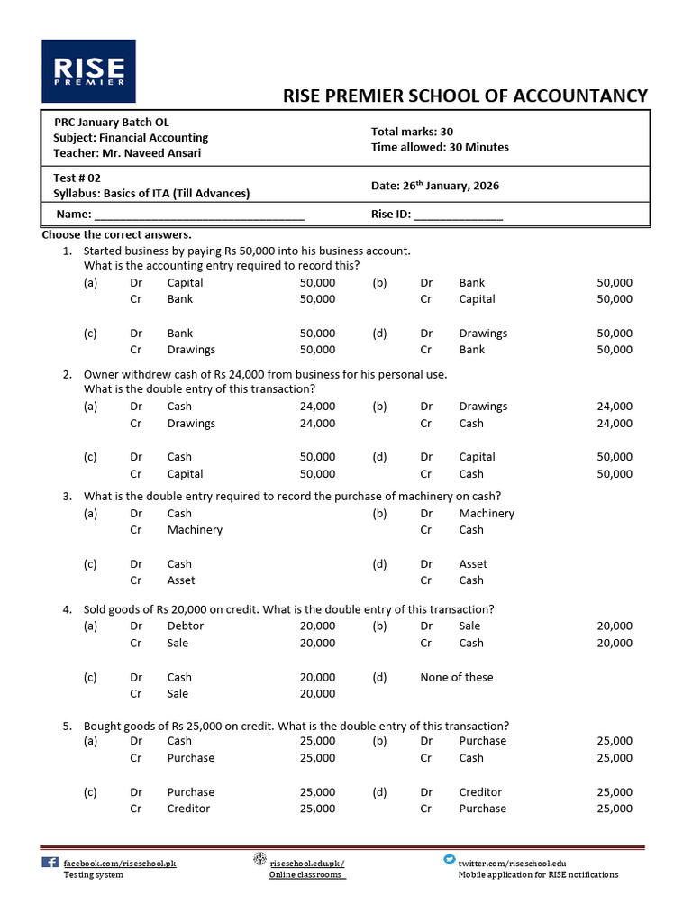 Test # 02 | PDF | Debits And Credits | Business Economics