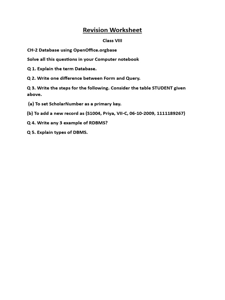 Class 8 Ch-2 Computer Revision Worksheet | PDF