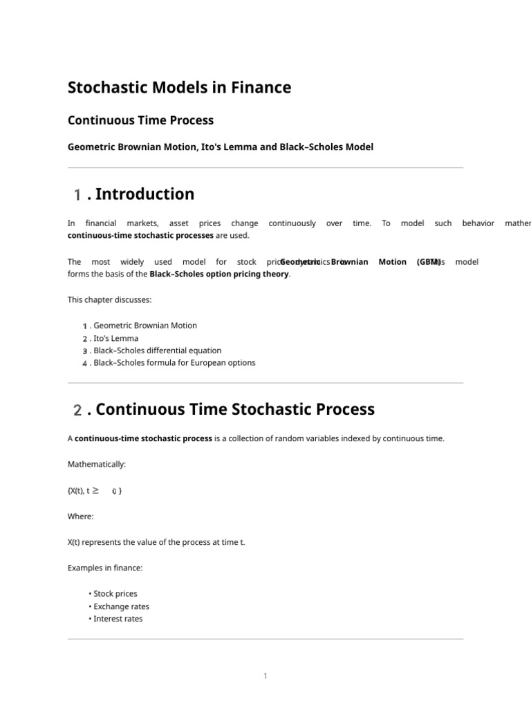 Stochastic Models Continuous Time Black Scholes | PDF | Black–Scholes ...