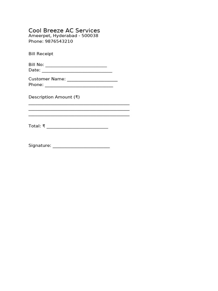 Handwritten AC Bill Template | PDF