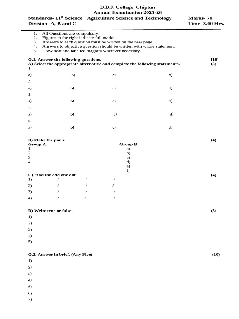 Annual Examination Paper Pattern | PDF | Chess | Chess Theory