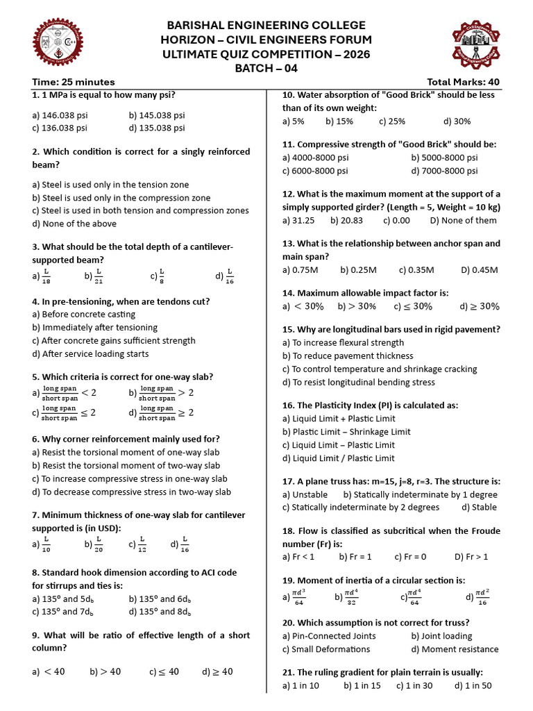 BEC - Horizon - Quiz Question & Answer Sheet | PDF | Stress (Mechanics ...