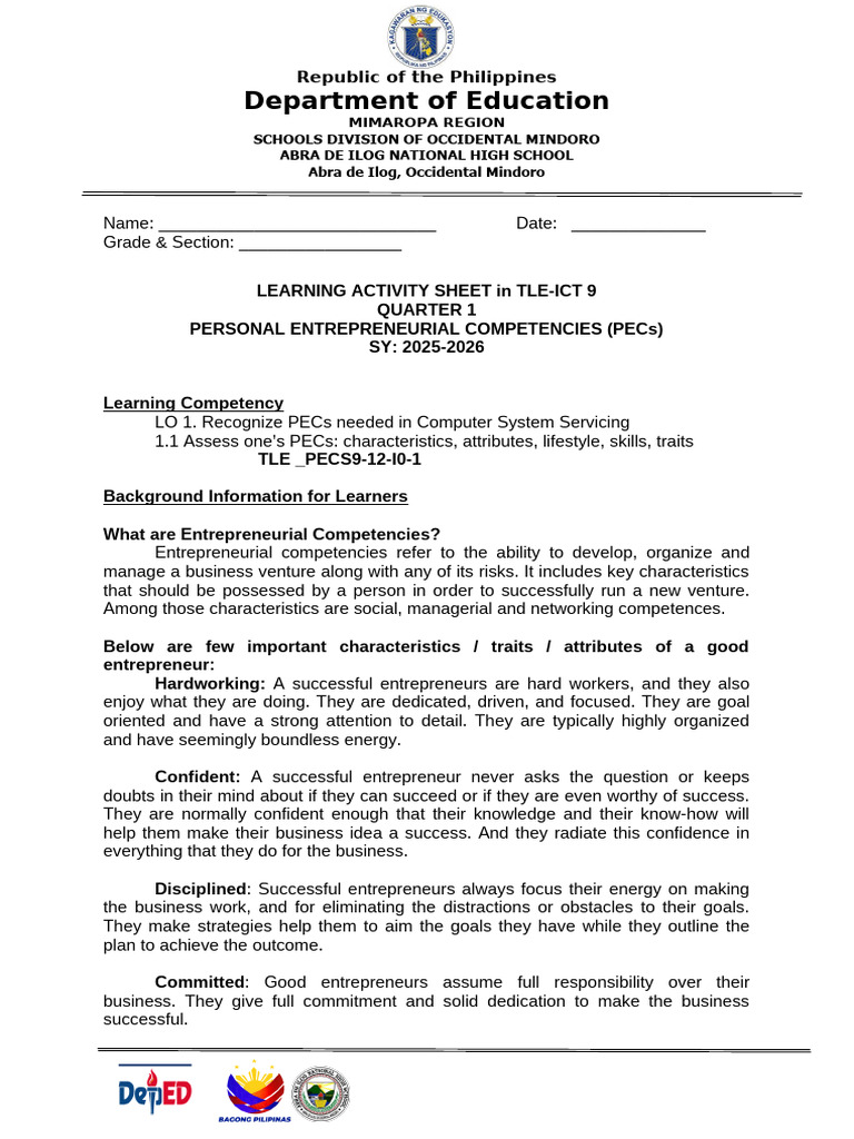 Objective 11-Las Pecs 9 | PDF | Entrepreneurship | Cognition