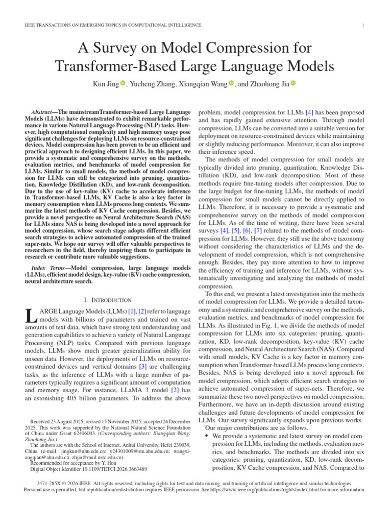 A Survey on Model Compression for Transformer-Based Large Language ...