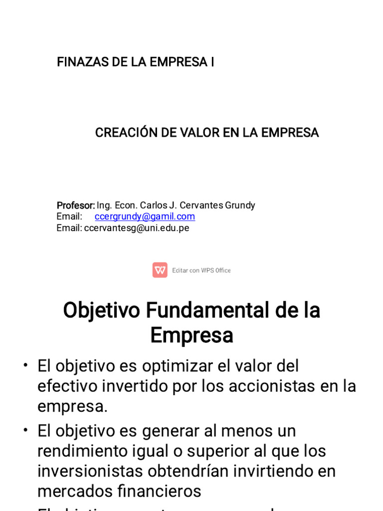FINANZAS DE LA EMPRESA I - creación de valor - CJCG 06-05 - 2018 | PDF ...