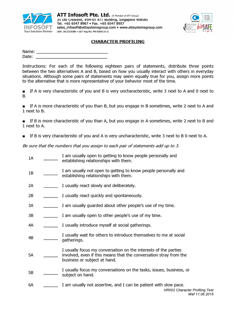 Character Profiling Test - Infosoft as of 10 Sep 2019 | PDF ...