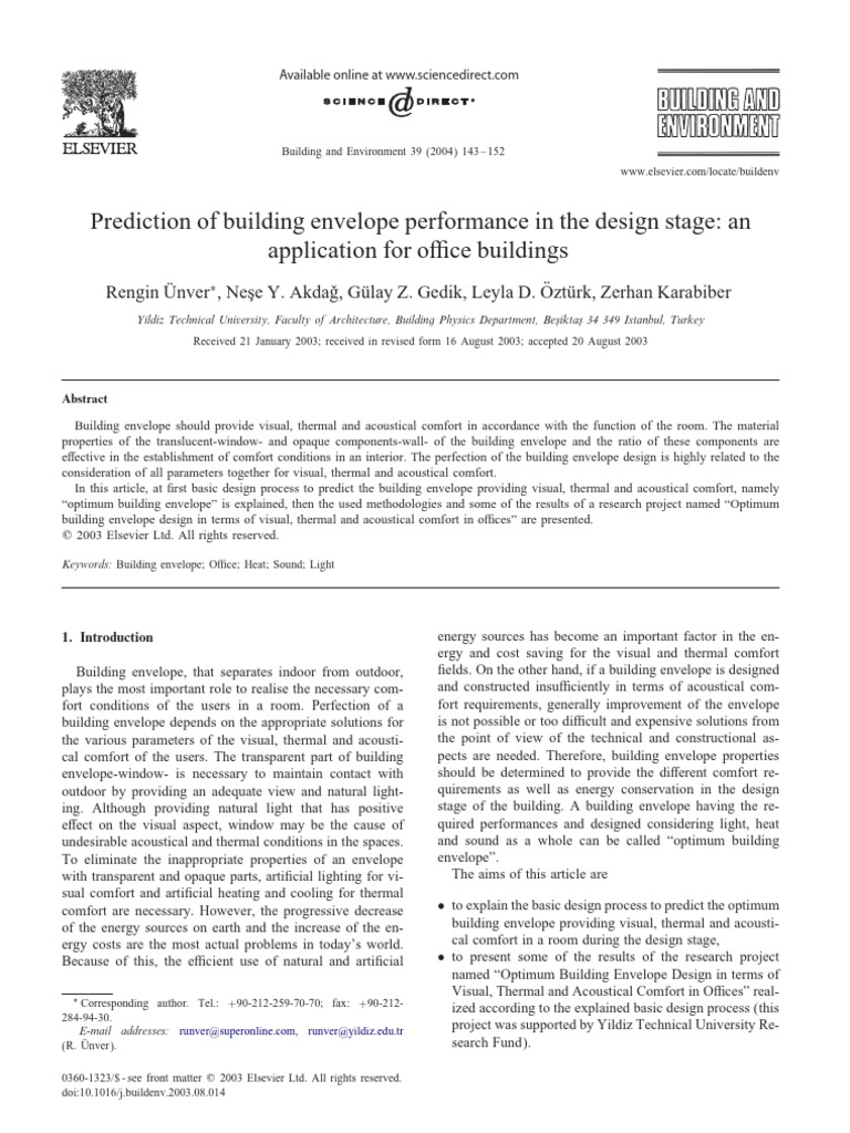 Prediction of Building Envelope Performance in the Design Stage | PDF ...
