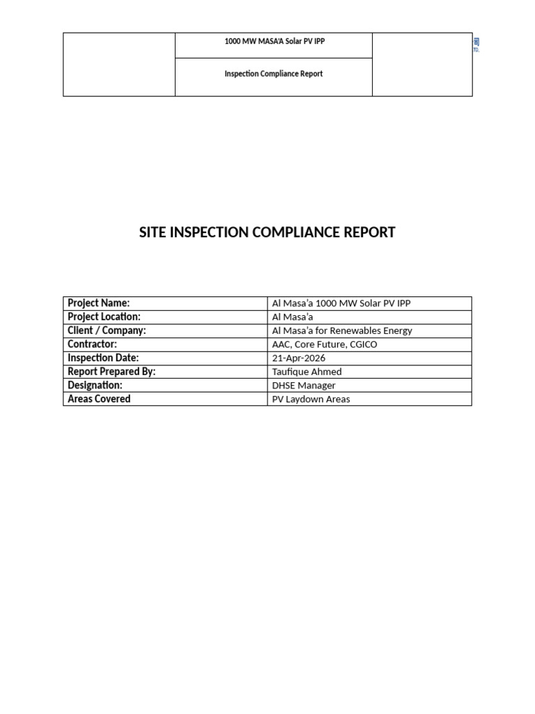 Site Inspection Report | PDF | Working Conditions | Workplace